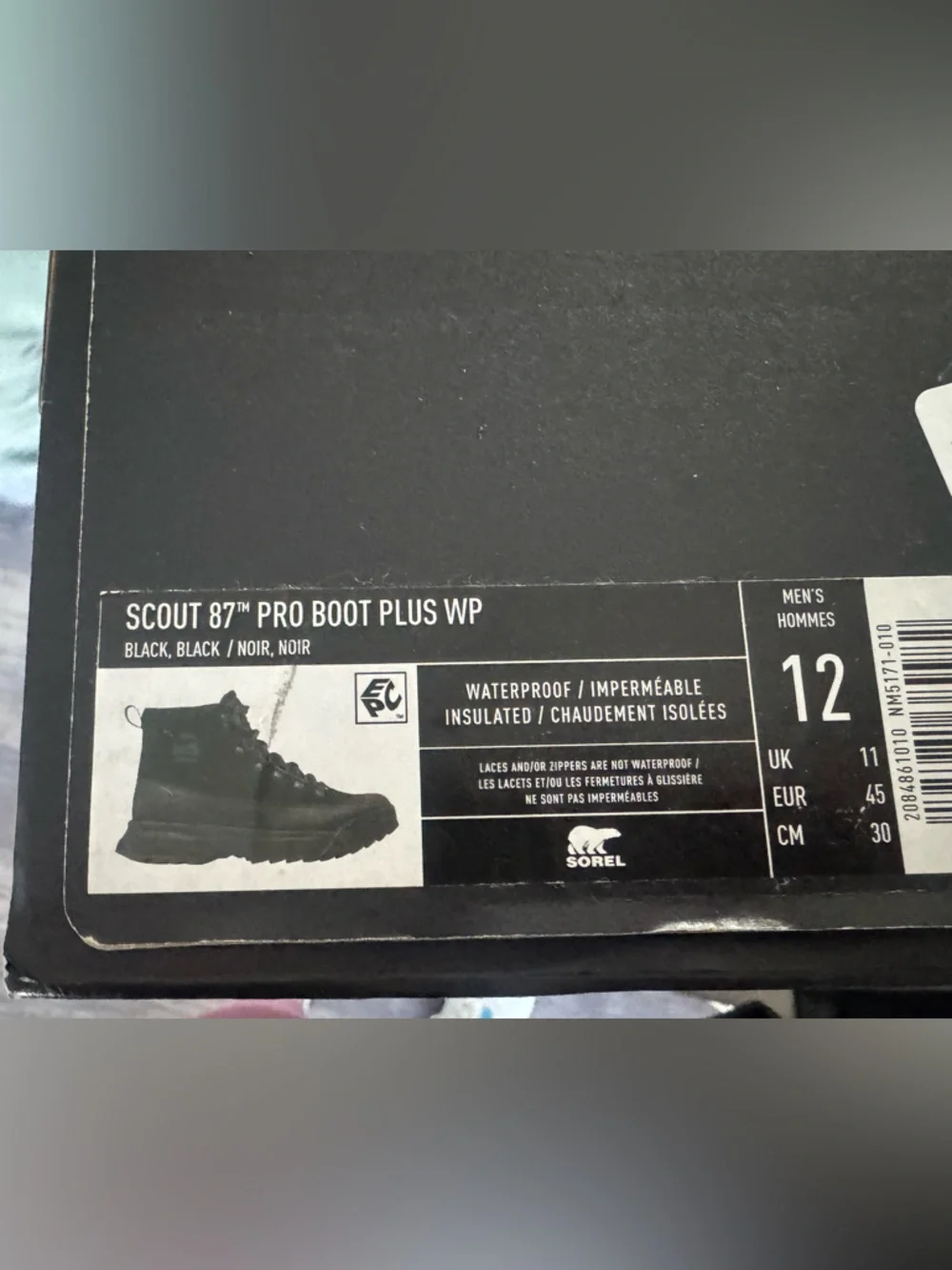 NEW SOREL Men's Scout 87 Pro Plus waterproof Round Toe boots Shoes size 12 black